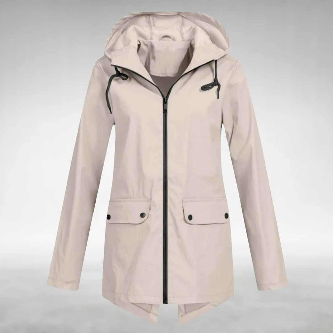 Aryln™ | Veste imperméable mi-longue avec capuche